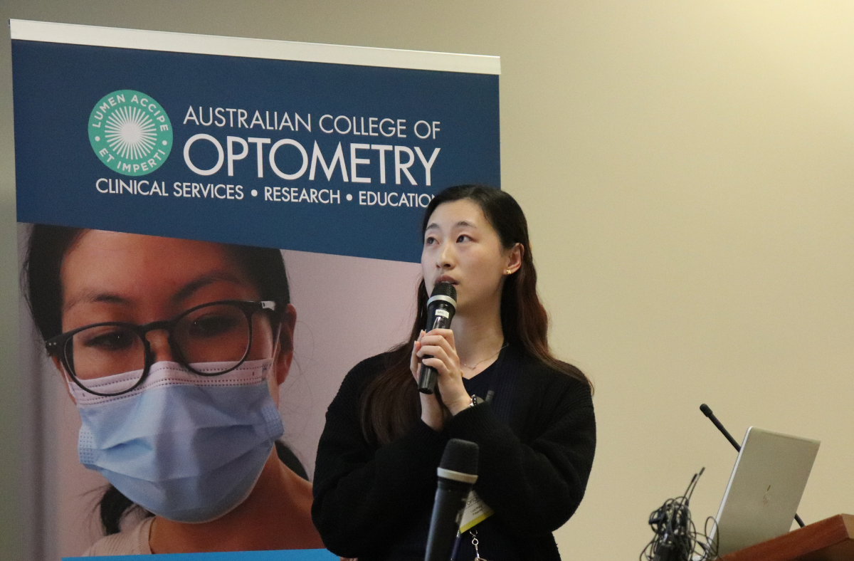 Graduate presents from podium